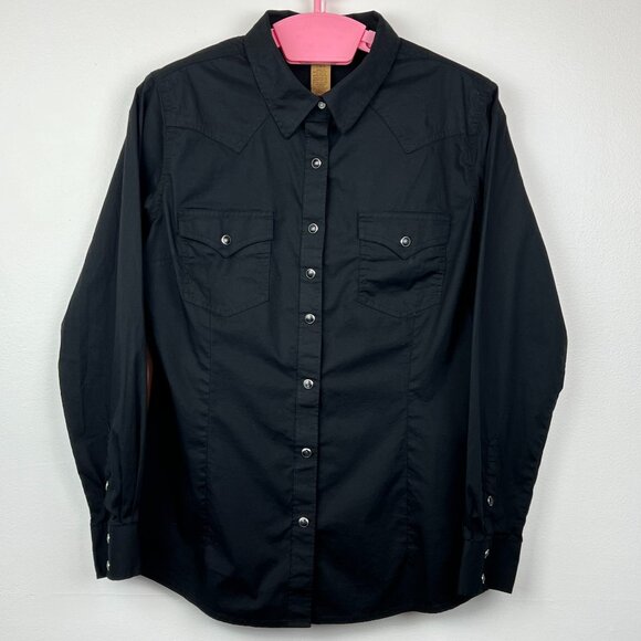 Wrangler Women's Western Yoke Two Snap Flap Pocket Shirt Black - Size Large - Picture 1 of 7